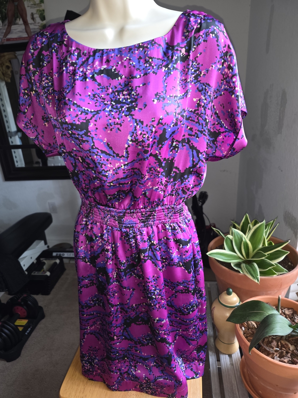 BCBGeneration Purple Abstract Floral Print Dress
